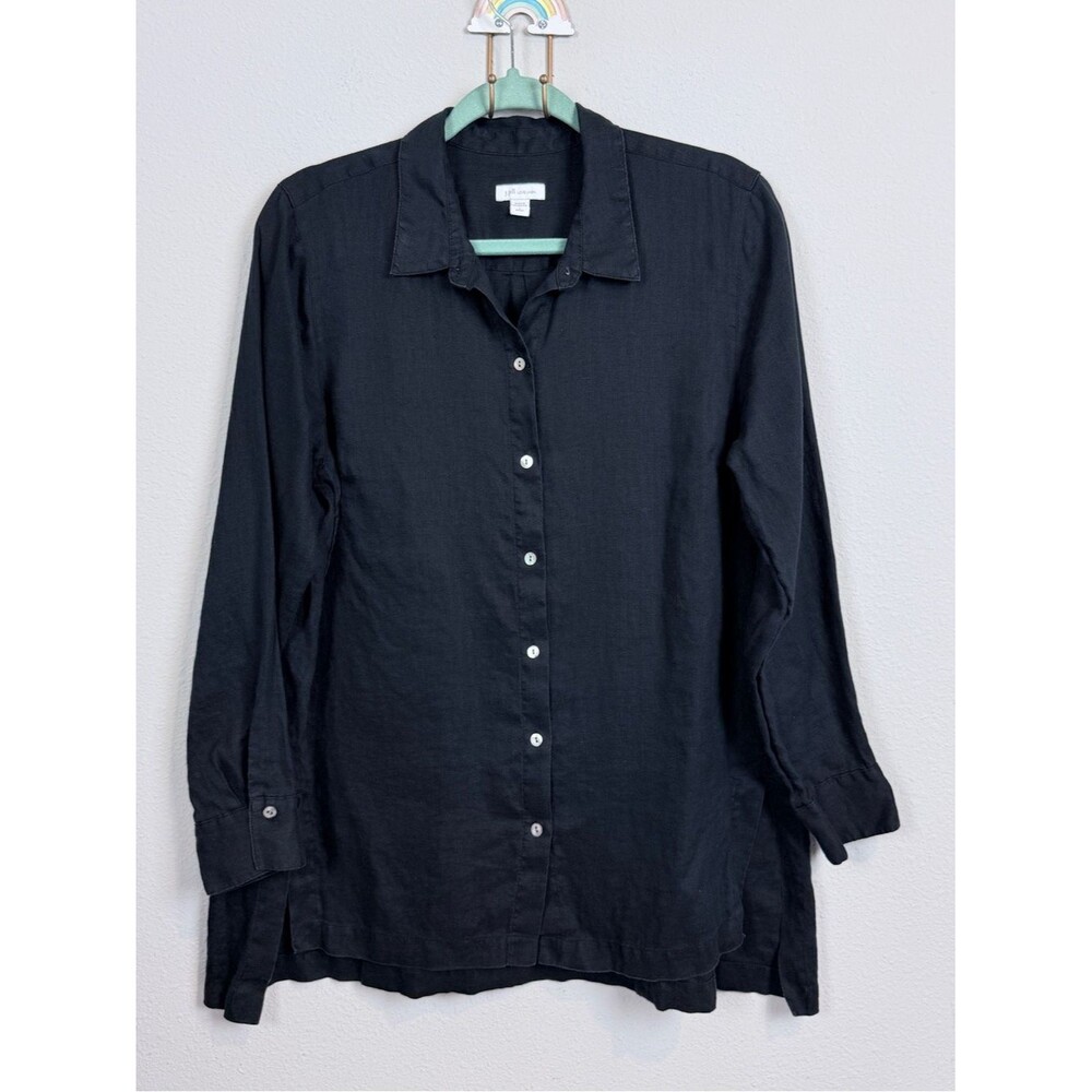 J. Jill Black Button-Down Linen Tunic Shirt LP